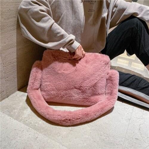 Women Tote Bag 2021 Winter Warm Handbag Faux Fur Shoulder Bag Ladies Casual Crossbody Messenger Bags Woman Plush Clutch Purses