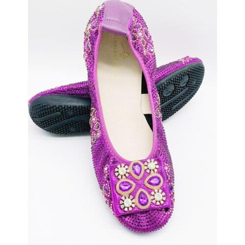 African Jewelry Banana Shoes Soft Bottom Luxury Diamond Black Women Flats Casual Shoes Roll Up Ladies Flat Shoes Italian Style