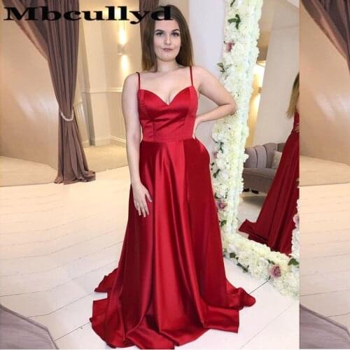 Mbcullyd Red Satin Evening Dress For Women 2020 Customize A Line Cheap Long Prom Dresses Party Backless Plus Size Robe De Soiree