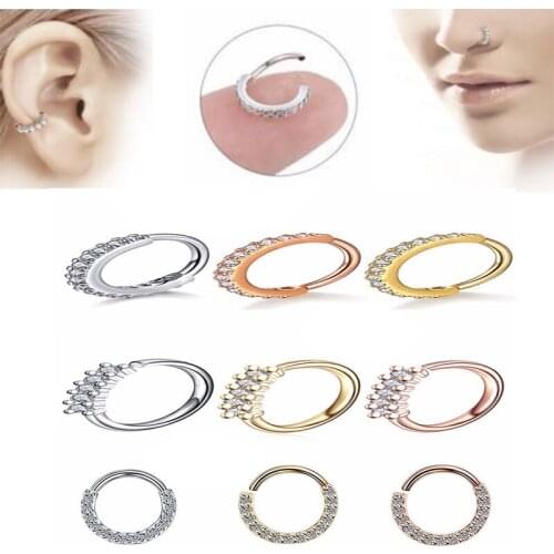 1Ps Earrings Piercing Copper Material Anti-Allergic Zircon Nose Nail Nose Ring 0-Shaped Ear Ring Earring Universal Body Jewelry