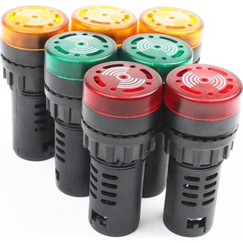 20pcs AD16-22SM 22mm 12V 24V 110V 220V Flash Signal Light Red LED Active Buzzer red yellow green