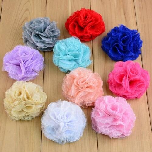 20 pcs/lot , 2.5" Handmade LACE Mesh Flowers for wedding bouquet shoes hair accessories