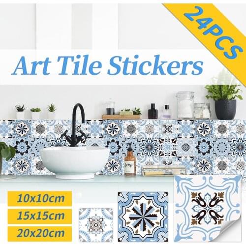 24PCS Tile Sticker Kitchen Wall Waterproof And Oil-proof Self-adhesive Wallpaper 3d Retro Art Pattern Removable Bathroom Decals