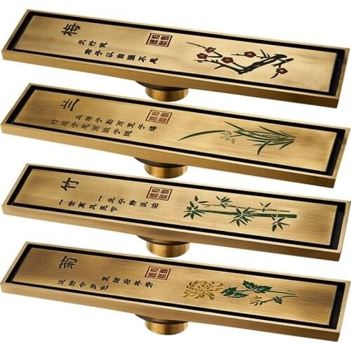 Bathroom Floor Drain Copper Antique Plum Orchid Bamboo Chrysanthemum Strip 8.2*30 cm Toilet Deodorant Floor Drain