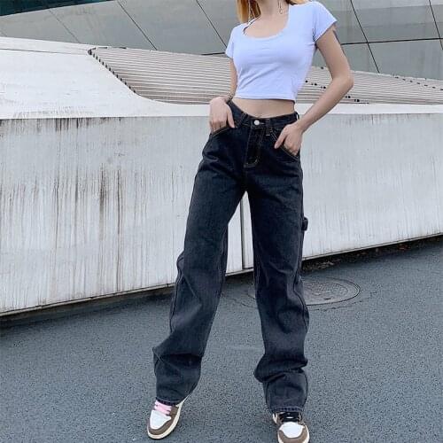 Gray High Waisted Y2K Baggy Boyfriend Mom Jeans for Women Kawaii Girls Vintage 2000s Aesthetic Y2K Pants Baggy Bottoms Plus Size