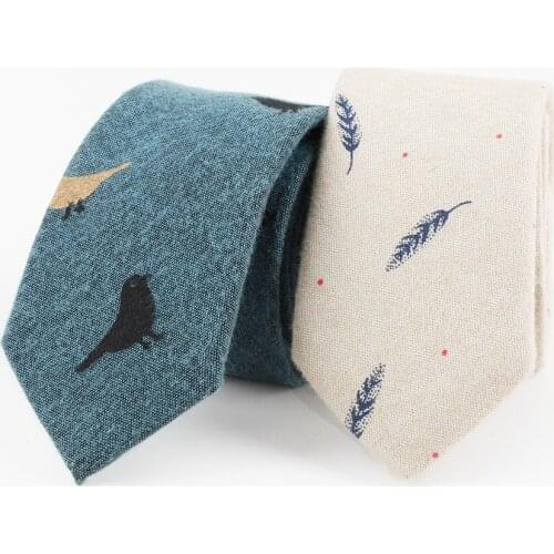 NeckTies For Men Casual Suits Cotton Leaf Print Tie Gravatas Skinny Mens Neckties For Business Wedding Men Birds Ties