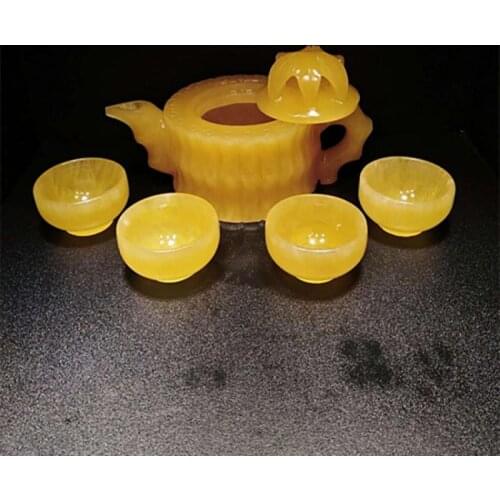China handmade jade carving natural yellow jade Kungfu teapots and bowls