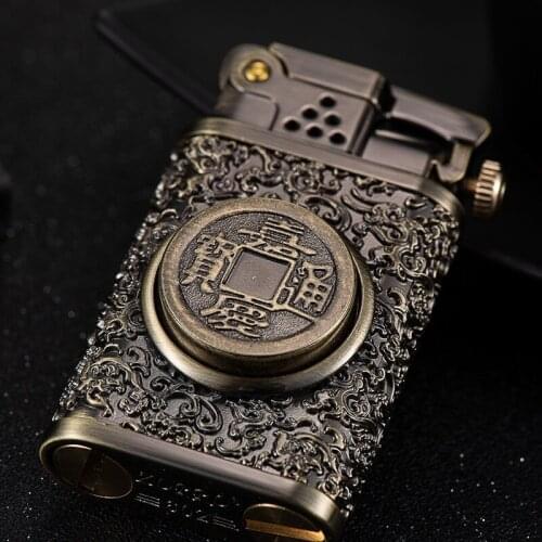 Chinese Vintage Retro Make Money Armor Brass Kerosene Lighter Creative Gifts Mens Gifts Smoking Accessories Gadgets for Men