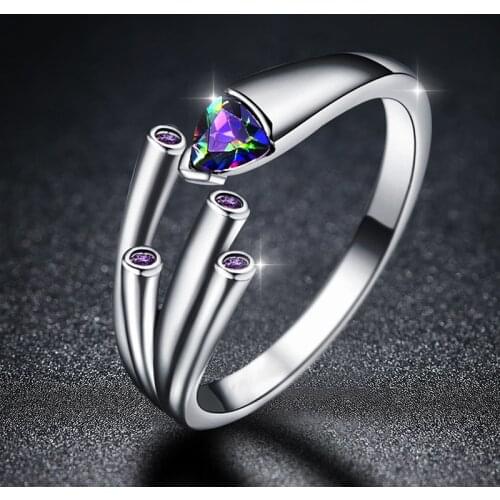 HPXmas Free Size Rhinestone Silver color Rings for Women Fashion Triangle Purple Stone Adjust Flower Finger Ring Jewelry Gifts