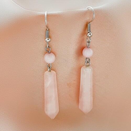 Cute Pin Crystal Drop Earrings for Women Elegant Gifts Rose Quartz Jewelry Natural Stone Dangle Statement Earrings Wedding Party