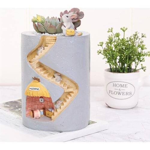 Cute Animal Resin Flowerpot Flower Pot Plant Pot Succulents Planter Container Rabbit Hedgehog Decorative Pot Desktop Ornament
