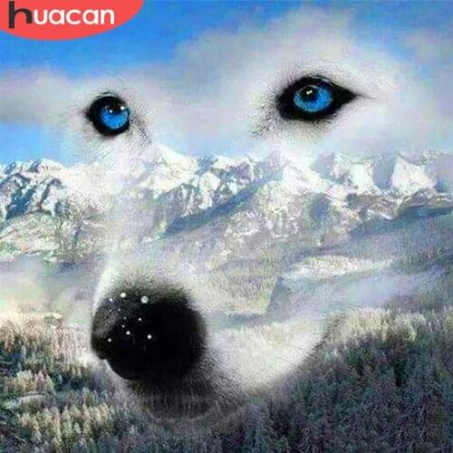HUACAN DIY Diamond Painting Kit Wolf Mosaic Animal Diamond Embroidery Mountain Rhinestones Pictures Home Decor Kits