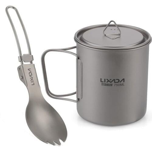 Lixada Cookware Set Titanium Cup Cookware Tea Coffee Water Mug Portable Camping Picnic Water Cup Mug with Foldable Handle