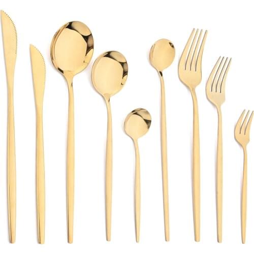 JANKNG Gold Cutlery Set Stainless Steel Golden Knife Fork Spoon Cutlery Set Kitchen Tableware Gold Dinnerware Set Dropshipping