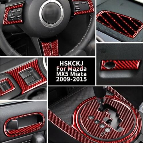 Red Carbon Fiber Stickers For 2009-2015 Mazda MX-5 NC Miata Roadster Steering AC Button Gear Box Auto Suits Interior Accessories