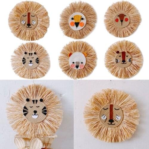 INS Nordic Style Cartoon Lion Wall Hanging Decor Hand woven Cotton Thread Weaving Animal Head Children Room Decor Home Decor