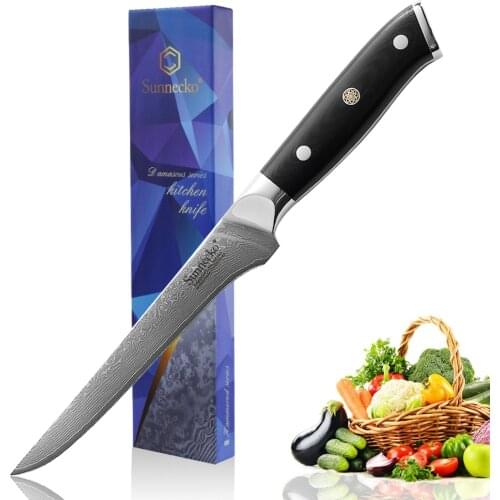 SUNNECKO 6" inch Boning Knife Damascus Japanese VG10 Steel Blade Kitchen Knives G10 Handle Sharp Slicing Filleting Cooking Tools