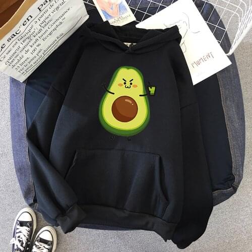 Korean Harajuku Casual Black Hoodie Women Funny Cartoon Avocado Print Best Friend Sweatshirt Ladies Pullover Long Sleeve Tops