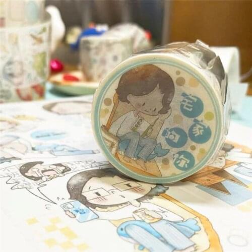 Lovely Cartoon Stay at Home Girl Washi Tape for Bullet Journal DIY Scrapbooking Decorative Sticker