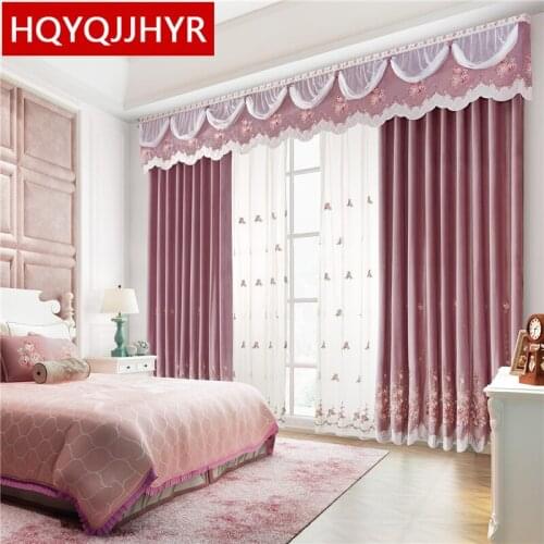 Top luxury high quality pink velvet curtains for Living Room royal aristocratic princess style embroidered curtains for Bedroom