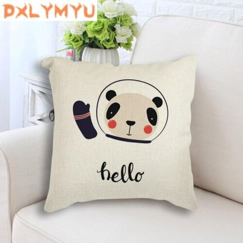 Nordic Cotton Linen Cushion Cover Astronaut Rocket Planet Deer Fox Panda Pillow Cover Decorative Pillows Case Throw Pillowcase