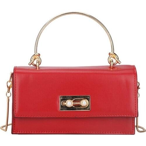 Fashion Metal Chain Women Shoulder Bag New Spring Pu Leather Handbag for Woman Baguette Luxury Design Crossbody Messenger Bags