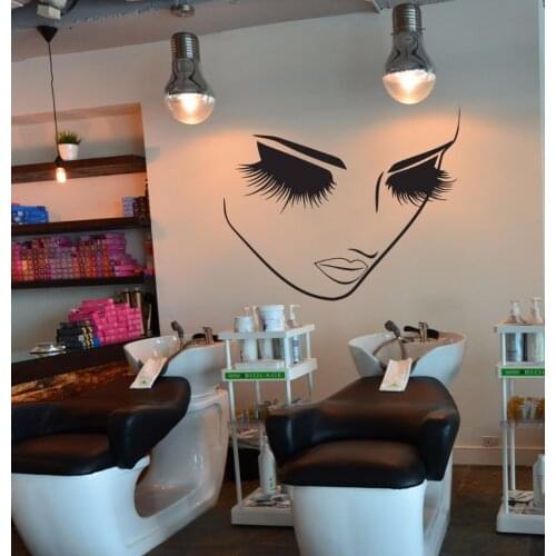 Beauty Eyelash Spa Salon Woman Face Wall Sticker Hair Nail Manicure Fashion Salon Spa Window Wall Decal Vinyl Decor