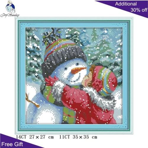 Joy Sunday Snowman And Kid Cross Stitch K608 14CT 11CT Stamped and Counted Home Decoration Kiss The Snowman Cross Stitch Kits