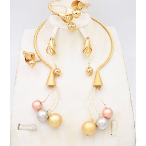 High Quality Dubai Gold 3color Jewelry Set For Women african beads jewlery fashion necklace set earring jewelry
