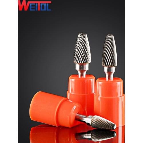 Weitol 1pcs 1/4 inch 6mm F type carbide rotary files carbide burrs cutter bits engraving tools CNC router bits milling cutter