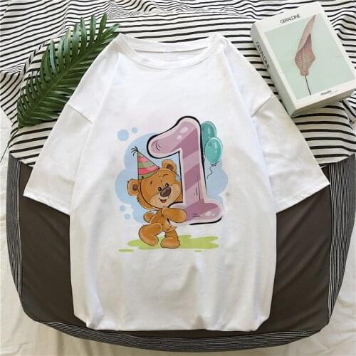 Cute Bear 1234 Numbers Graphic Printed Women T-shirt Happy Birthday Party Ladies Tshirts Harajuku Girls Short Sleeve Tops Tee