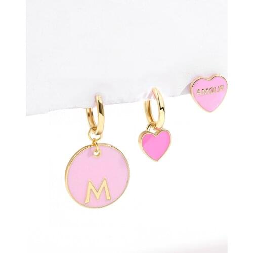 2020 New Sweet Love Heart Drop Earrings for Women Girls Round Circle Enamel Letters Korean Fashion Statement Wedding Jewelry
