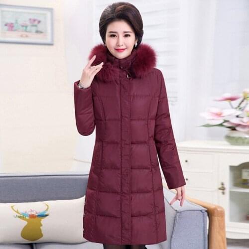 Plus size women middle-aged down jacket lady long style thick big yards above knee mother clothes white duck keep warm down coat
