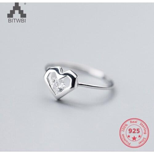 Wholesale Japan Korea Style S925 Sterling Silver Fashion Sweet Hollow Zircon Heart Ring Women Jewelry