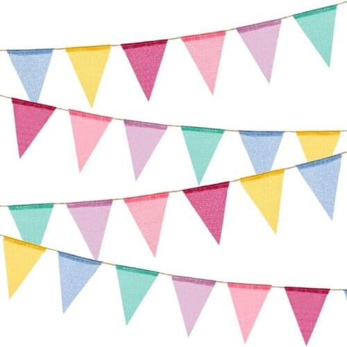 12/18/24PCS Flags 4M Linen Pennant Birthday Bunting Banners Burlap Birthday Party Wedding Garland Wall Hanging Home Decor
