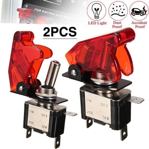 2pcs Car Auto Green Cover Red LED Light Toggle Rocker Switch Racing SPST ON/OFF ATV 12V 20A For Boat Truck DIY Accessories Parts
