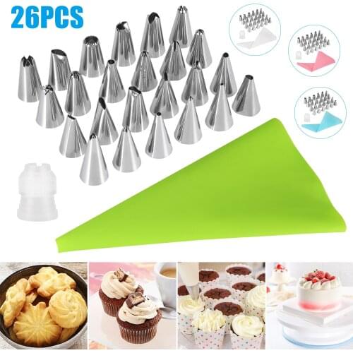 Newly 26 PCS/Set Silicone Pastry Bag Tips Kitchen DIY Icing Piping Cream Reusable Pastry Bags +24 Nozzle Set Cake Decorating Too