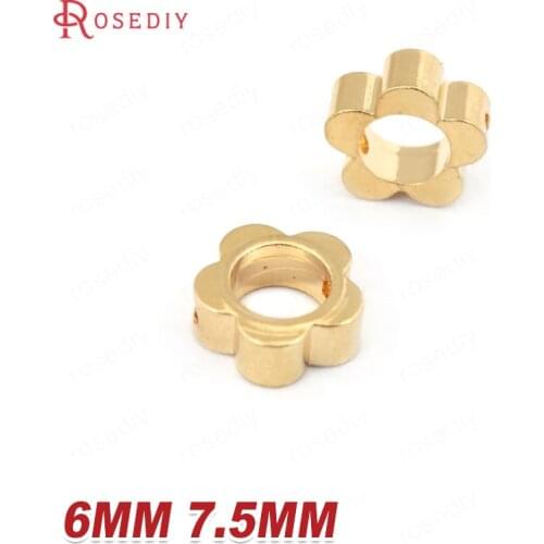 31728)20PCS 6MM 7.5MM 24K Champagne Gold Color Brass Flower Connector Beads Bracelets Spacer Beads Diy Jewelry Accessories