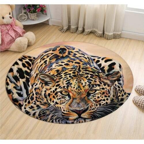Animal World Leopard 3D Carpet Floor Mat Living Room Door Mat Non-slip Chair Mat Round