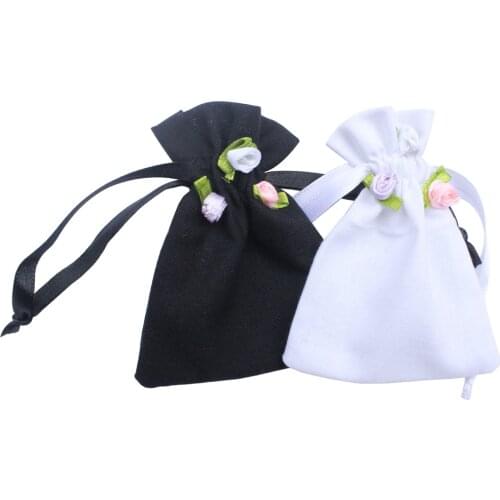 50pcs/lot) Rose 100% cotton drawstring wedding bags recycle cotton jewelry pouch customize size logo