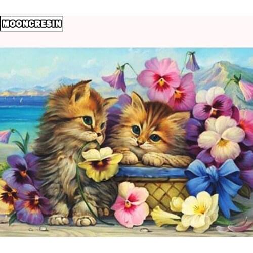 5D Diy Diamond Painting Cat Cross Stitch Full Square Drill 3D Diamond Embroidery Flower Wall Sticker Home Decoration Mosaic Gift