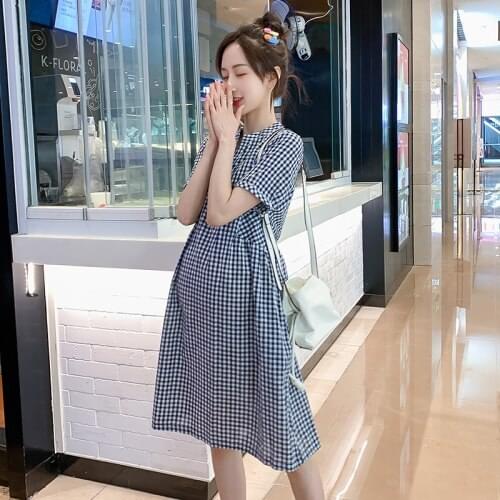 81573# Maternity Clothes Summer Short Sleeves Easy Matching Loose Stylish Striped Dress Pregnant Women Mom Dress