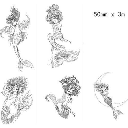 Free shipping 50mm*3m high quality washi paper tape/Beautiful wider silver Mermaid masking japan washi tape