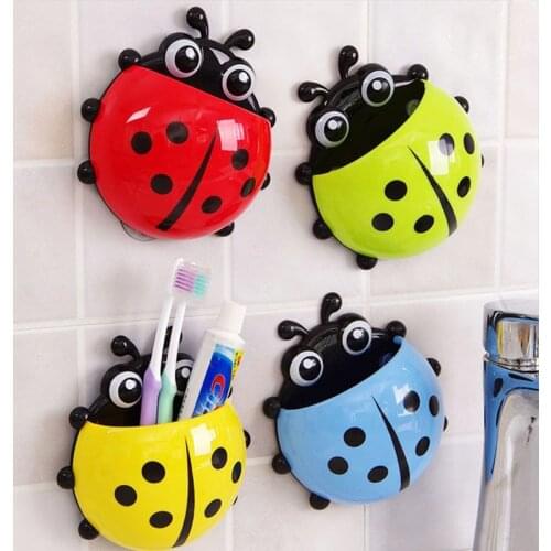 Ladybug Animal Insect Brush Toothbrush Storage Holder Bathroom Cartoon Toothpaste Wall Suction Shelves Rack Container Organizer