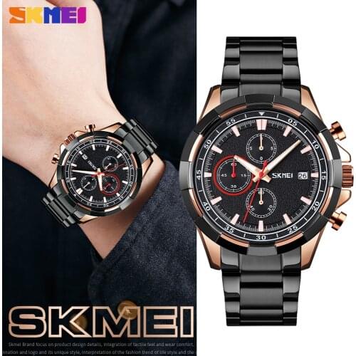 SKMEI Outdoor Sport Quartz Luminous Mens Watch Stainless Steel Waterproof Clock Stopwatch Male Wristwatches Relogio Masculino