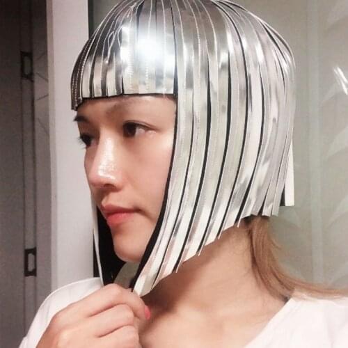 Gold Silver Mirror Wig Headgear Female Singer Stage Performance Accessories Nightclub DJ Dancer Ornament Party Dance Wear