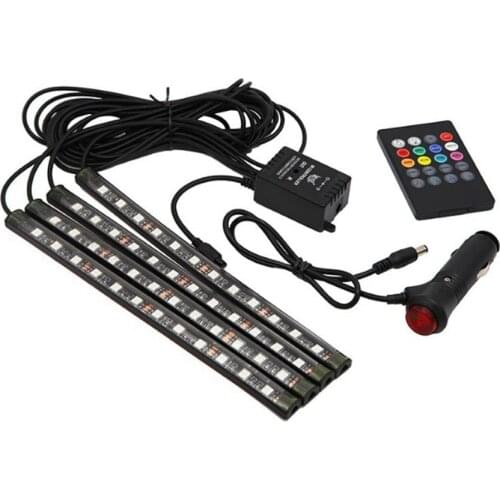 DC12V LED Car USB 5050 SMD RGB colorful ip68 Sound activted 12leds/bar ambiance lamp Footlight 1set free shipping