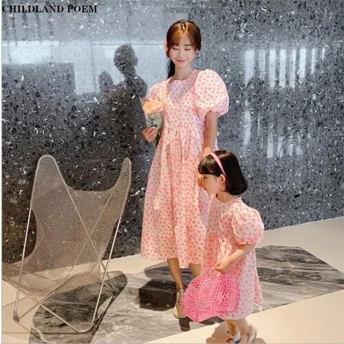 Mother Daughter Matching Dresses Summer Family Matching Outfits Floral Print Mommy And Me Clothes Mom Daughter Women Girls Dress