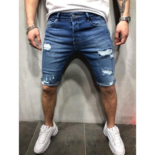 2021 Summer Hot Fashion Hole Denim Jean Mens Distressed Rip Oversize Jean Short Pant Denim Ripped Shorts Summer Men Clothing