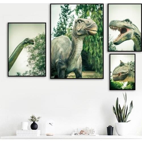 Nordic Style Watercolor Art Decor Dinosaur Animal Tyrannosaurus Dinosaur Poster Mural for Children Room Decor Canvas Painting